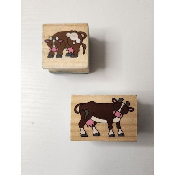 Wooden Backed Rubber Cow Stamps, Set of 2 - Picture 1 of 2